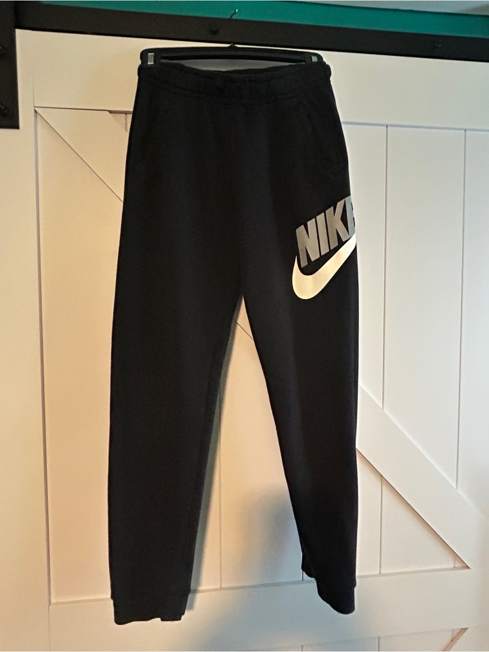 Nike Black Jogger Sweatpants with White Swoosh youth Large
